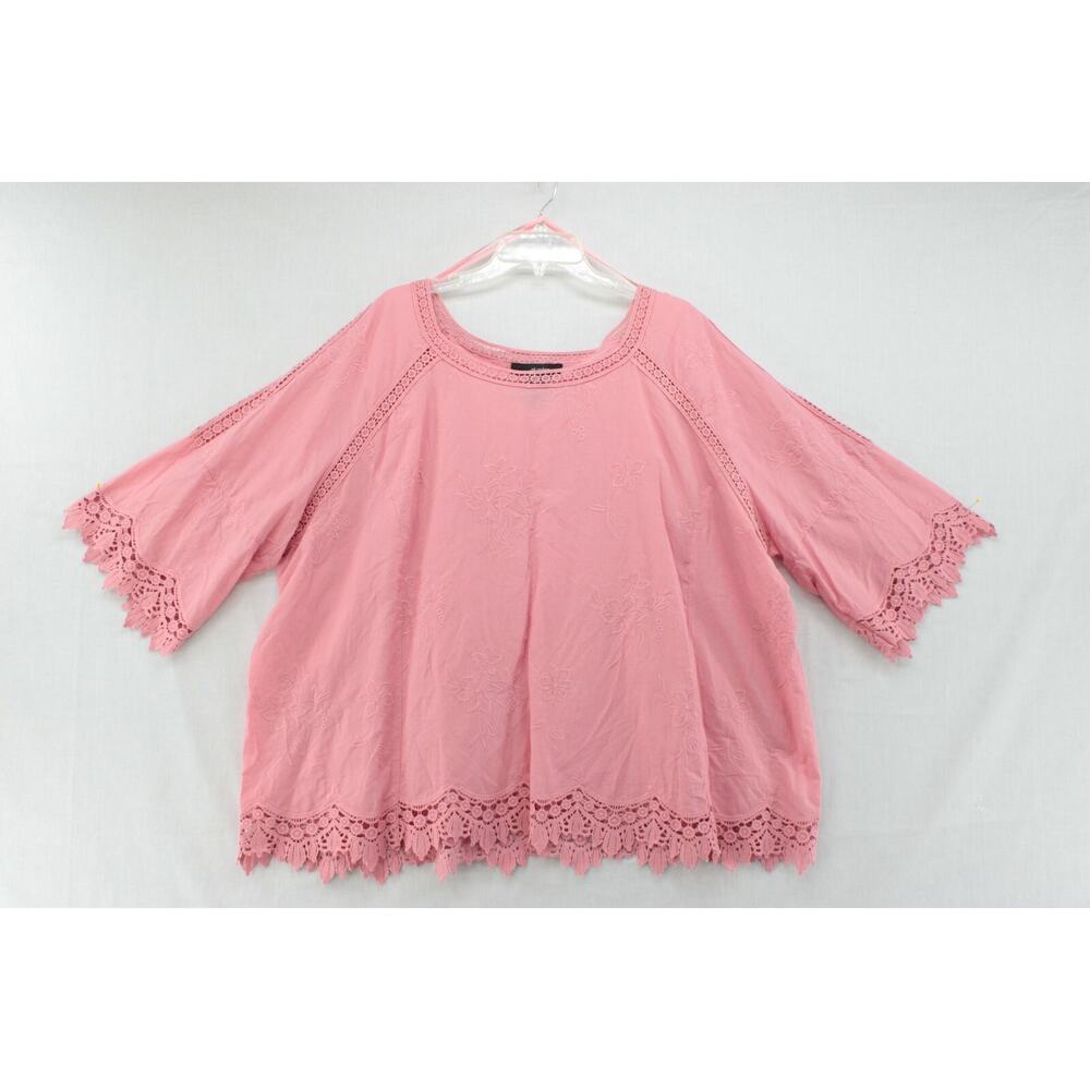 NWT Ali Miles Top Womens 3X Pink Lace Embroidered 3/4 Sleeve Tunic Classic